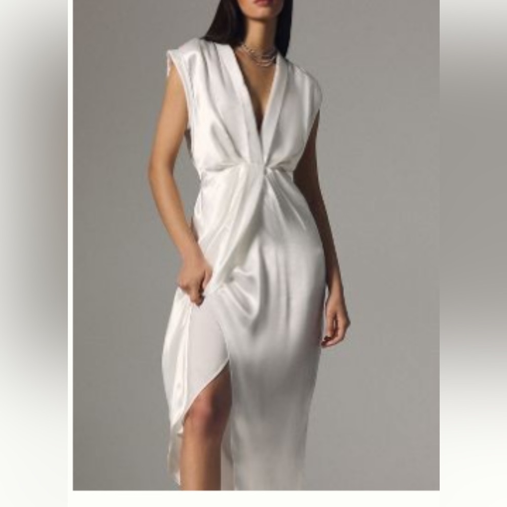 Cream twist front dress satin dress by Anthropologie
